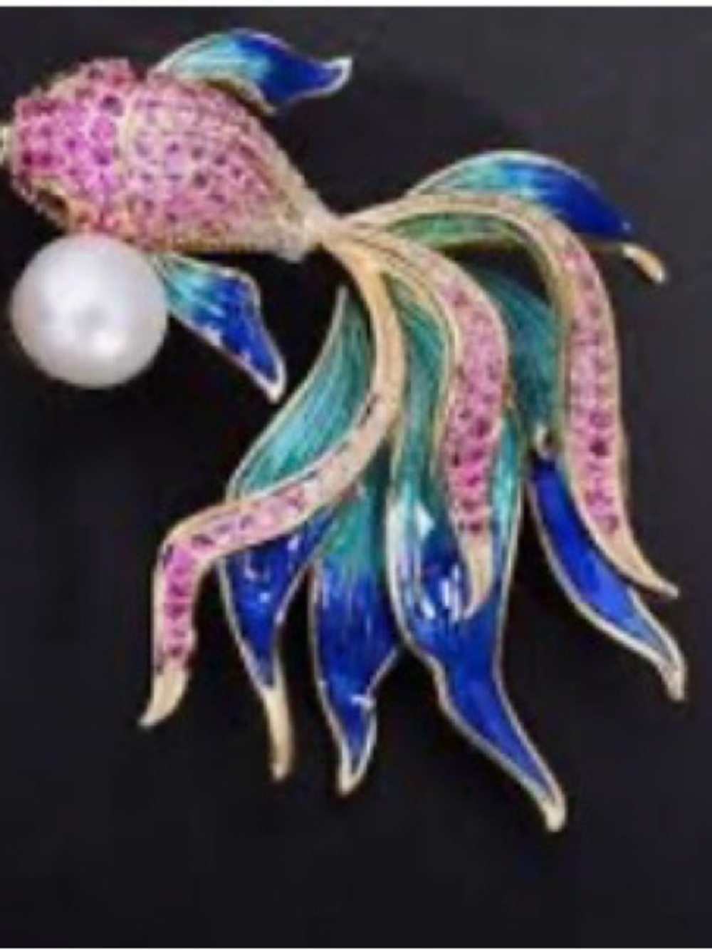Pink Cubic Zirconia stone koi fish set in plated gold tone 2” brooch. - Picture 4 of 12